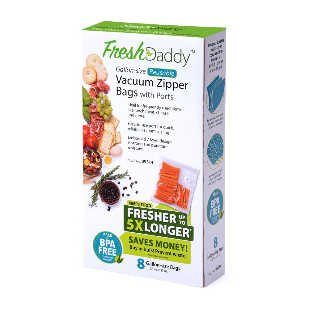 FreshDaddy™ Gallon-size Reusable Vacuum Zipper Bags with Ports for Presto® Vacuum Sealers